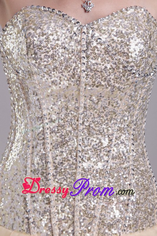 Sequined Ruffled Champagne Corset Back Short Cocktail Prom Dresses