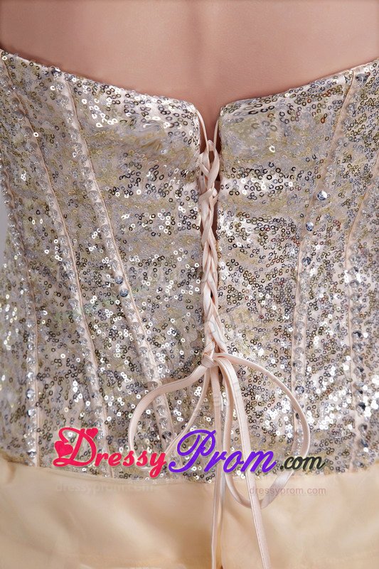 Sequined Ruffled Champagne Corset Back Short Cocktail Prom Dresses