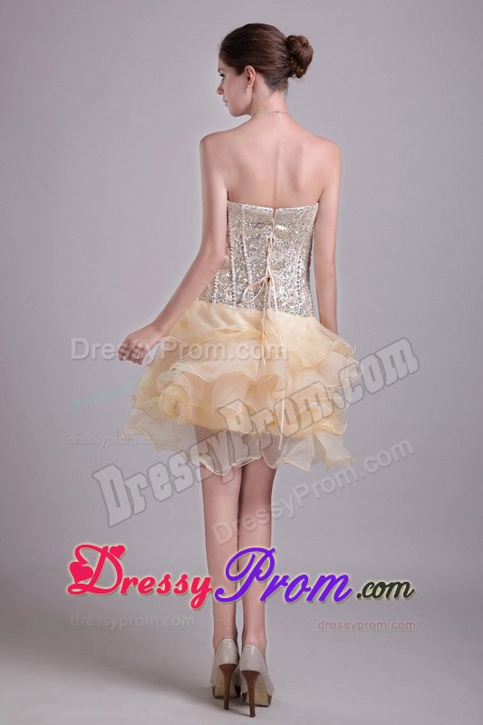 Sequined Ruffled Champagne Corset Back Short Cocktail Prom Dresses