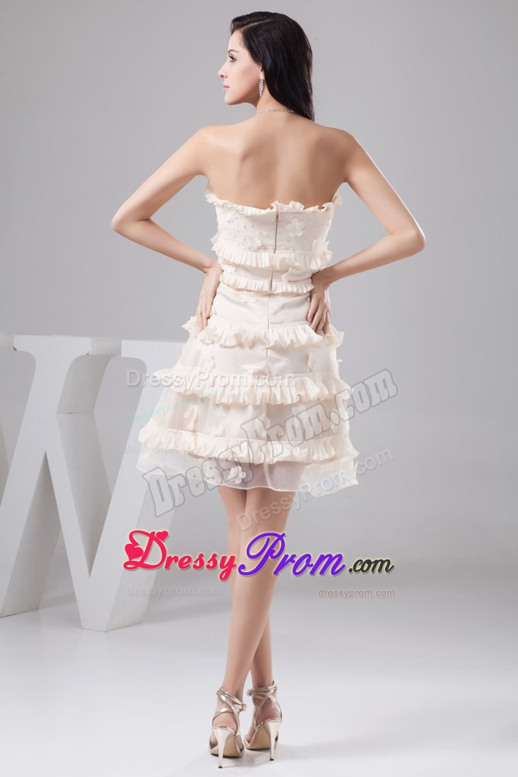 Ruffles Cream Colored Organza Prom Cocktail Dresses with Flowers