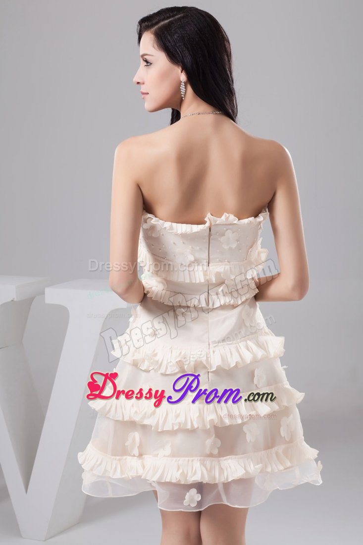 Ruffles Cream Colored Organza Prom Cocktail Dresses with Flowers