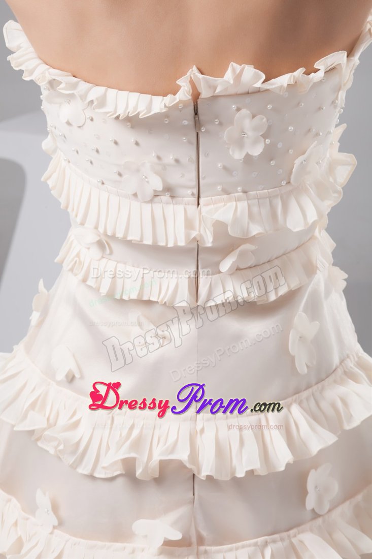 Ruffles Cream Colored Organza Prom Cocktail Dresses with Flowers