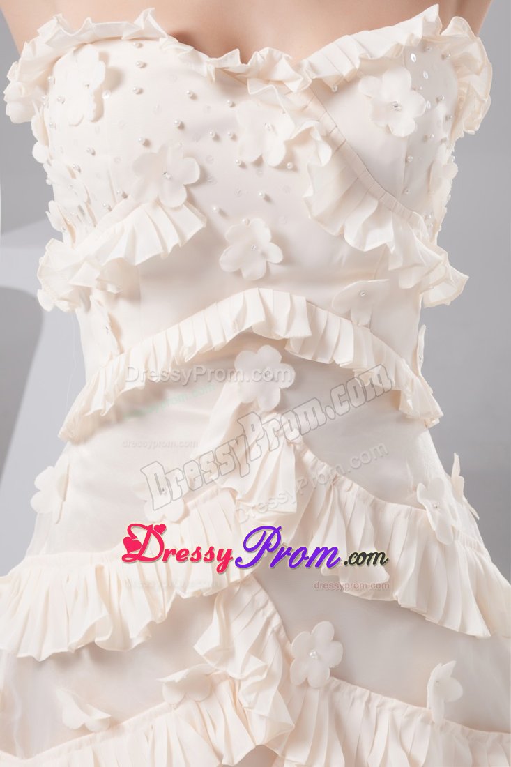Ruffles Cream Colored Organza Prom Cocktail Dresses with Flowers