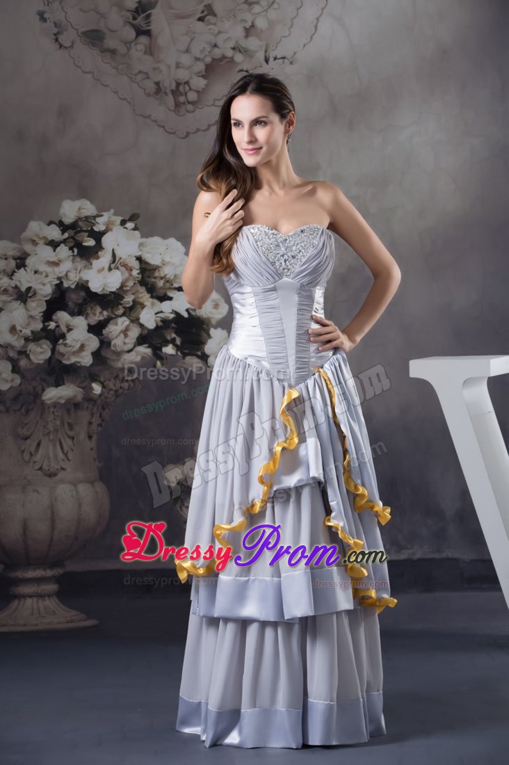 Ruffled Layers Grey Ruched Prom Celebrity Dresses with Beading