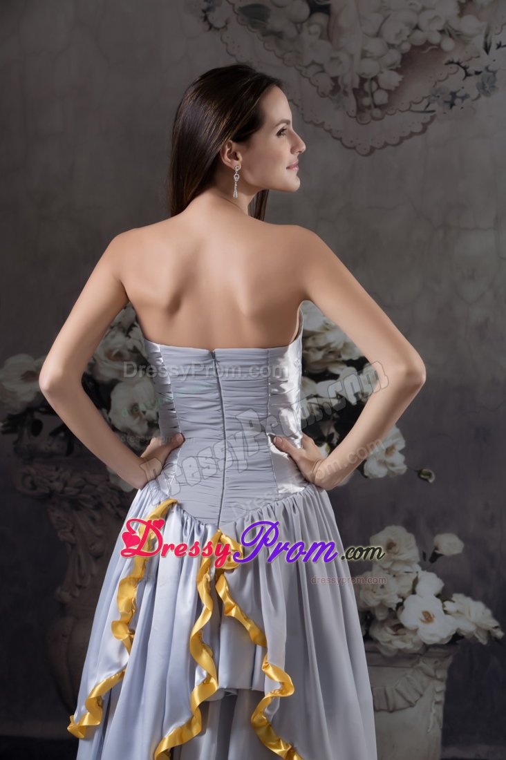 Ruffled Layers Grey Ruched Prom Celebrity Dresses with Beading