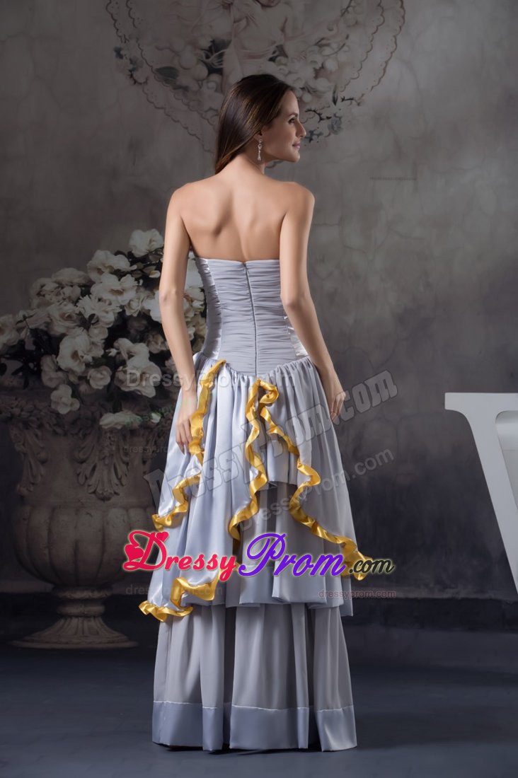 Ruffled Layers Grey Ruched Prom Celebrity Dresses with Beading