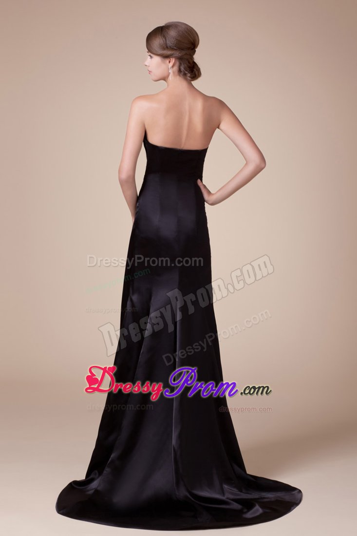 Discount Beaded Satin Black Prom Celebrity Dress with Brush Train