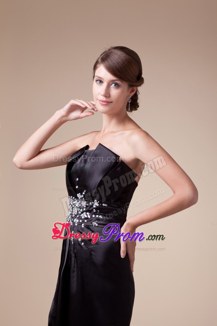 Discount Beaded Satin Black Prom Celebrity Dress with Brush Train