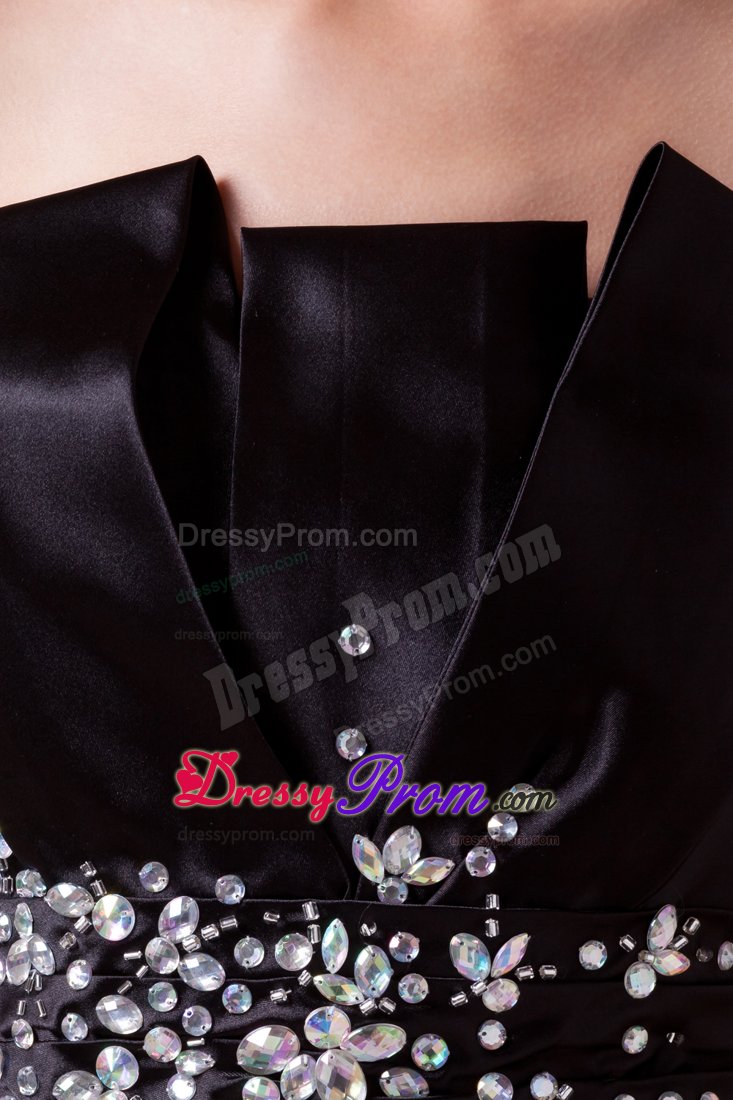 Discount Beaded Satin Black Prom Celebrity Dress with Brush Train