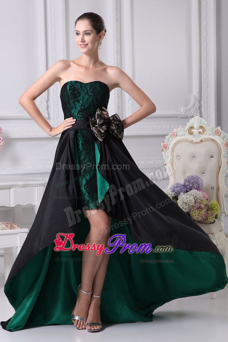 Lace Black and Green Bowknot High-low Homecoming Prom Dresses