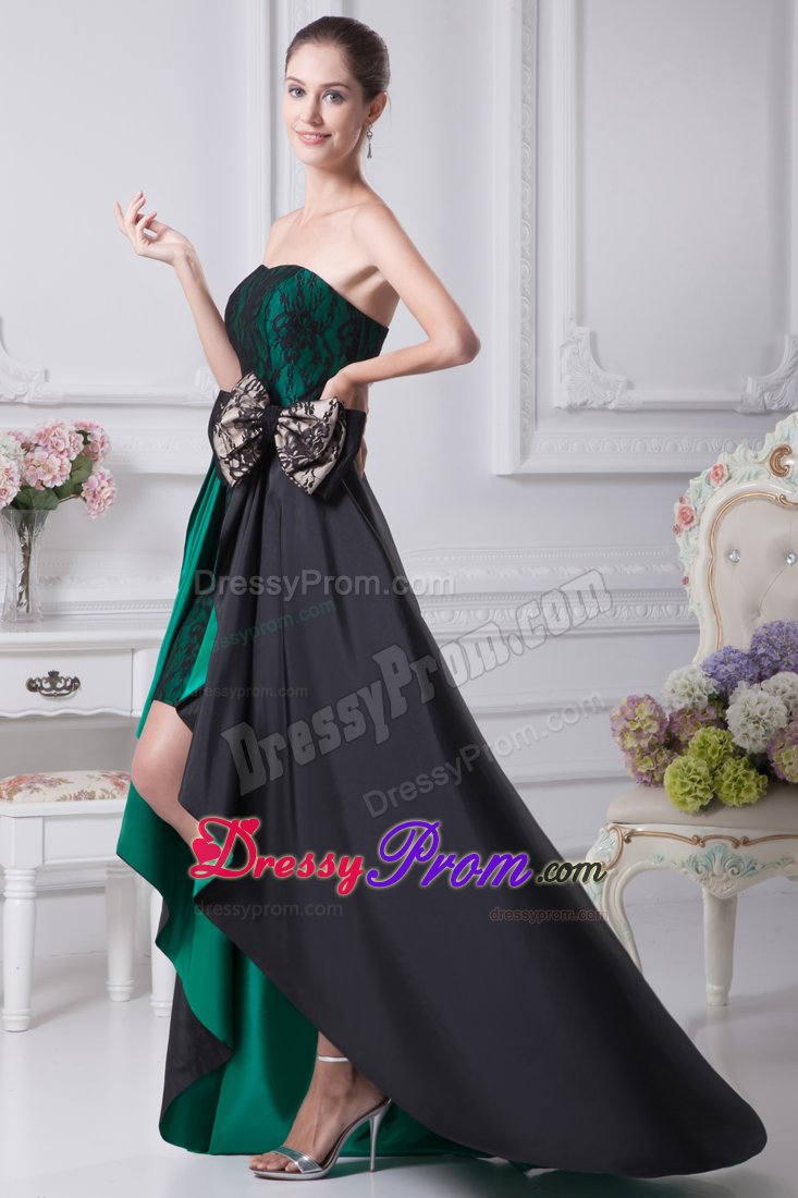 Lace Black and Green Bowknot High-low Homecoming Prom Dresses