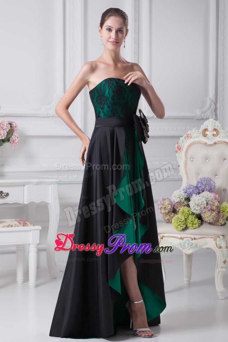 Lace Black and Green Bowknot High-low Homecoming Prom Dresses