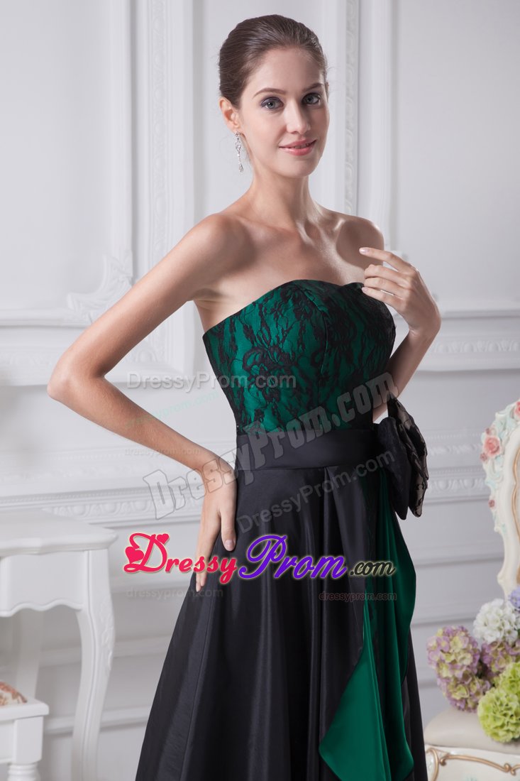 Lace Black and Green Bowknot High-low Homecoming Prom Dresses