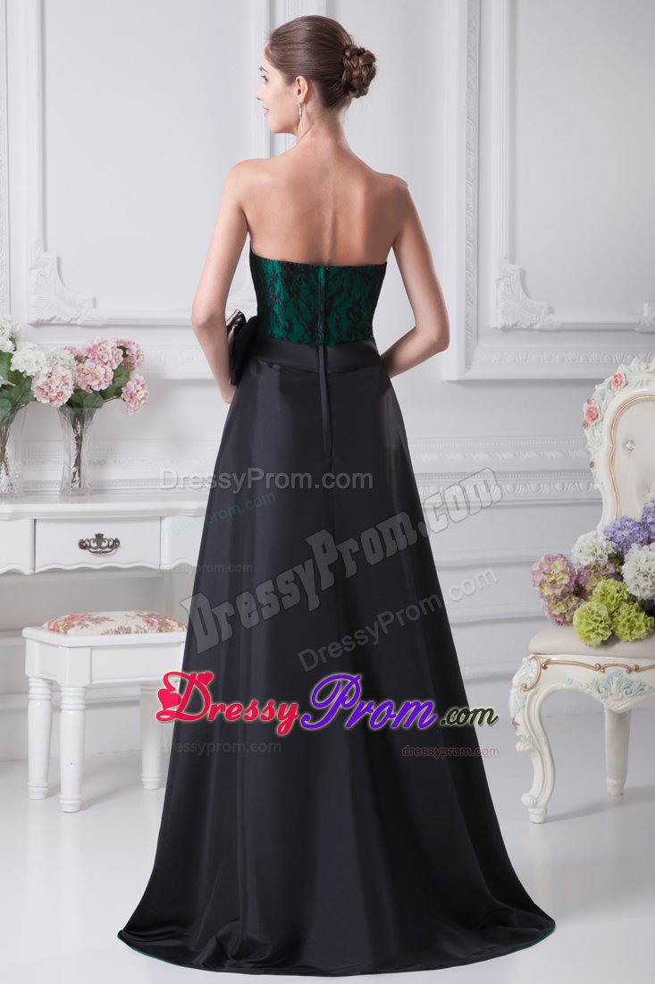 Lace Black and Green Bowknot High-low Homecoming Prom Dresses