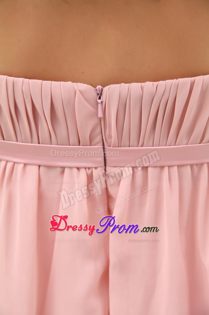 Simple High-low Ruching Brush Train Prom Gowns Dresses with Sash