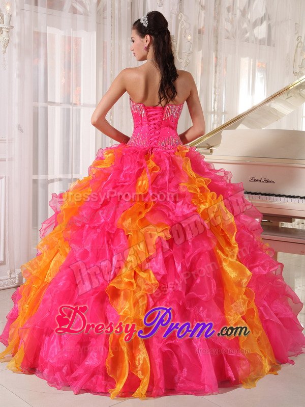 Colorful Sequins Sweetheart Ruffled Floor-length Organza Quinceanera Gown