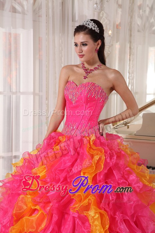 Colorful Sequins Sweetheart Ruffled Floor-length Organza Quinceanera Gown