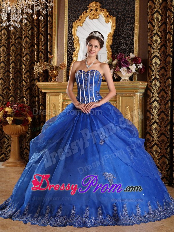 Sweetheart Appliques Layered Organza Royal Blue Sweet Sixteen Dresses
