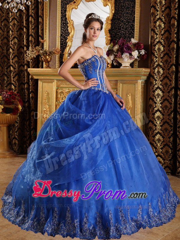 Sweetheart Appliques Layered Organza Royal Blue Sweet Sixteen Dresses