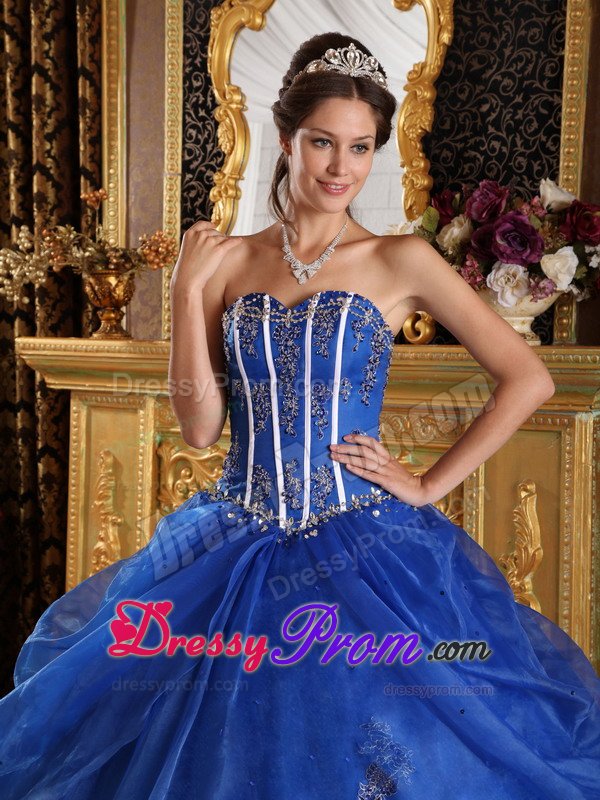 Sweetheart Appliques Layered Organza Royal Blue Sweet Sixteen Dresses