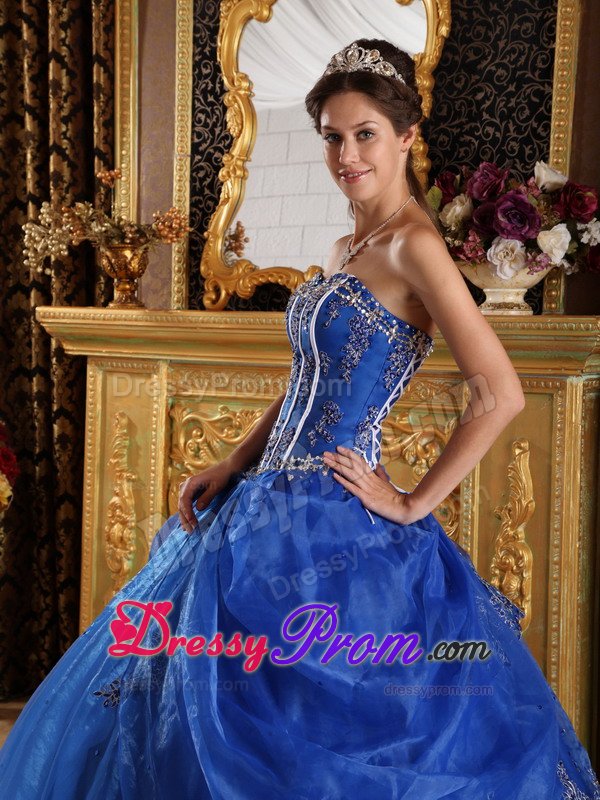 Sweetheart Appliques Layered Organza Royal Blue Sweet Sixteen Dresses