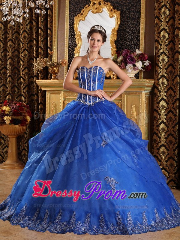 Sweetheart Appliques Layered Organza Royal Blue Sweet Sixteen Dresses