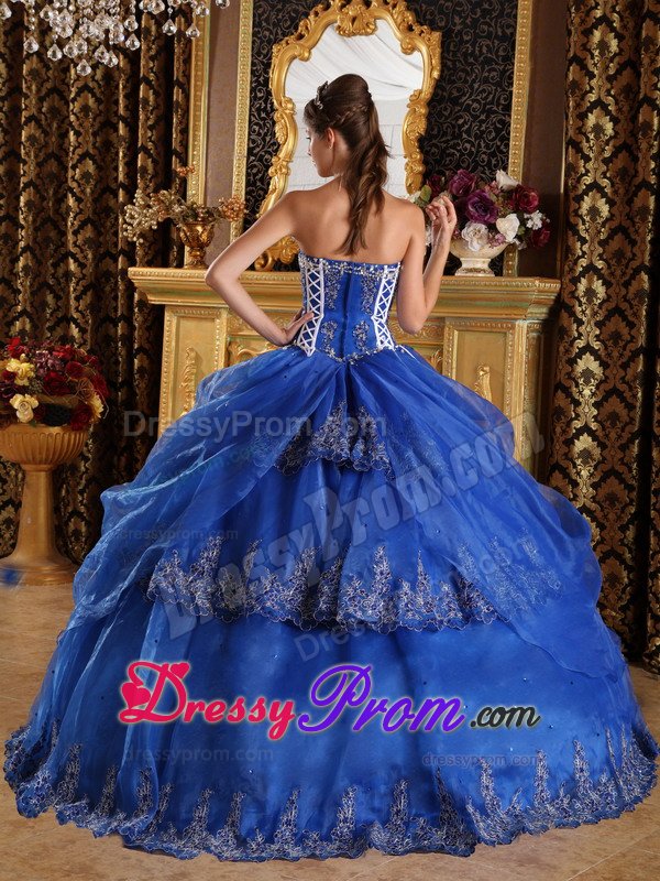 Sweetheart Appliques Layered Organza Royal Blue Sweet Sixteen Dresses