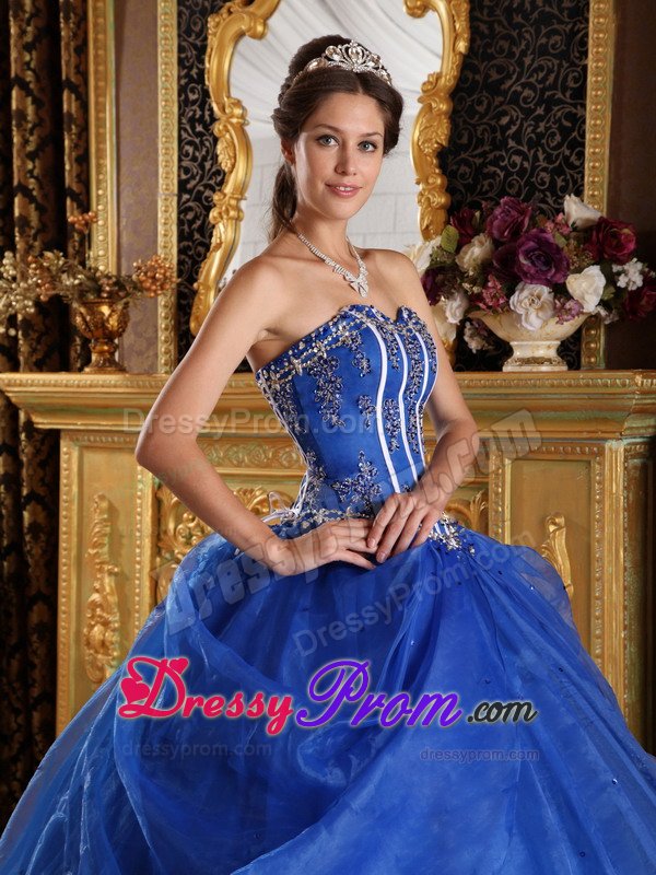 Sweetheart Appliques Layered Organza Royal Blue Sweet Sixteen Dresses
