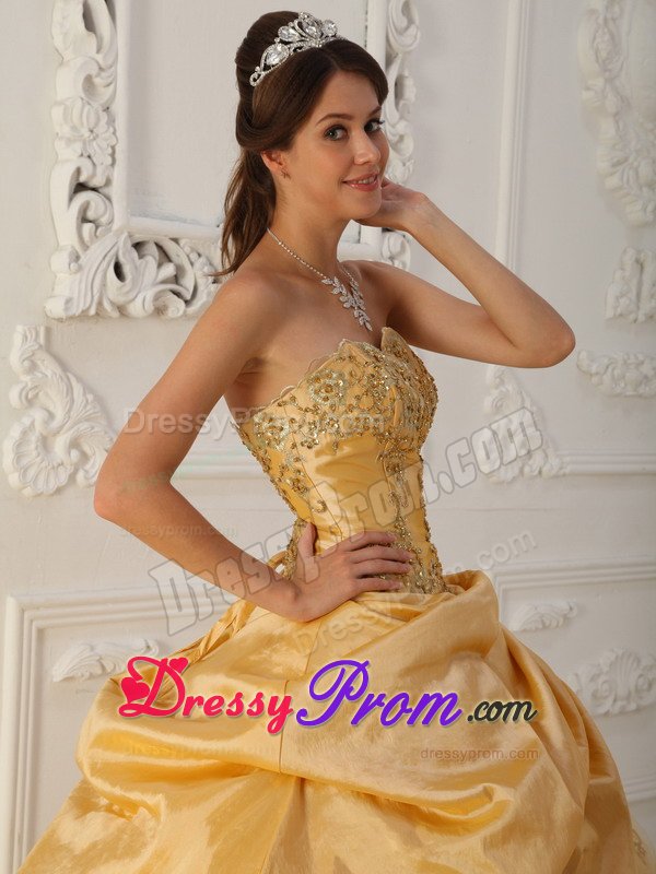 Sweetheart Beading Gold Pick Ups Taffeta and Tulle Quinceanera Gowns