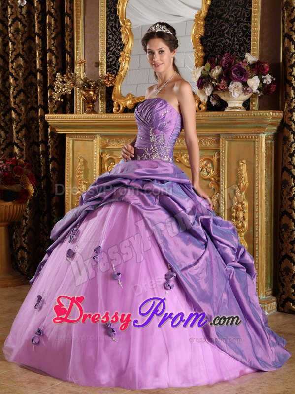 Pick Ups Beading Handmade Flowers Taffeta Lavender Sweet Sixteen Dress