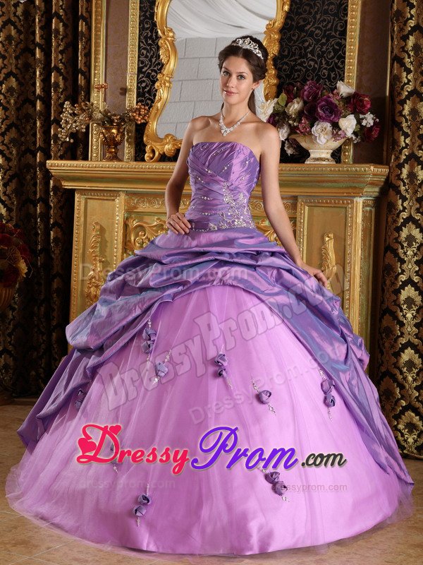 Pick Ups Beading Handmade Flowers Taffeta Lavender Sweet Sixteen Dress