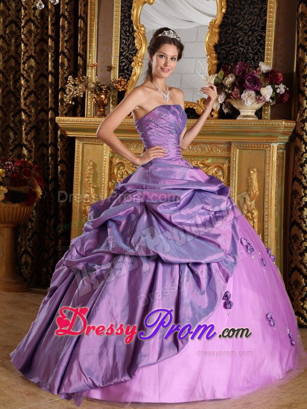 Pick Ups Beading Handmade Flowers Taffeta Lavender Sweet Sixteen Dress