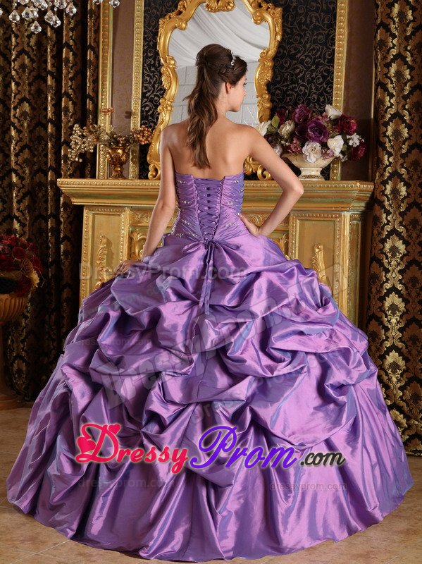 Pick Ups Beading Handmade Flowers Taffeta Lavender Sweet Sixteen Dress
