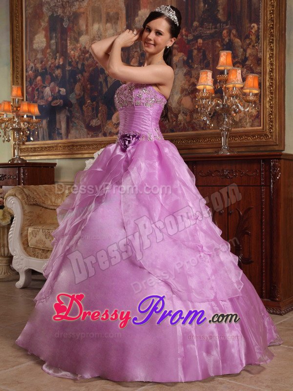 Beaded Strapless Layers Lavender Handmade Flowers Quinceanera Gown