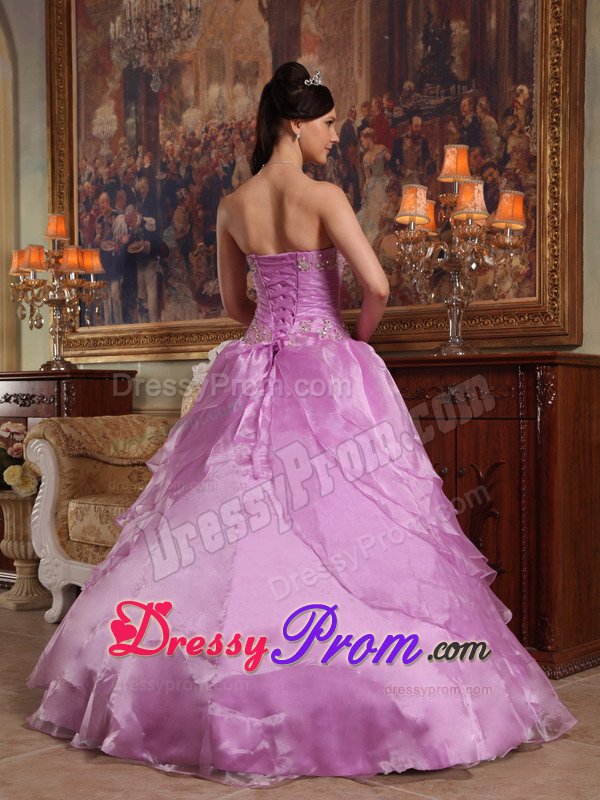 Beaded Strapless Layers Lavender Handmade Flowers Quinceanera Gown