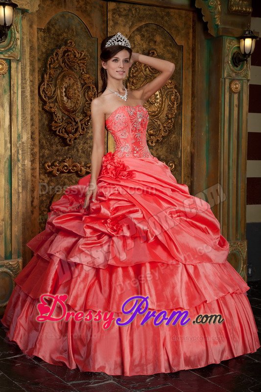 Pick Ups Flowers Beaded Watermelon Quinceanera Dress for Sale