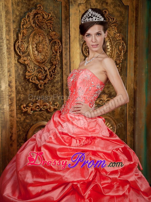 Pick Ups Flowers Beaded Watermelon Quinceanera Dress for Sale