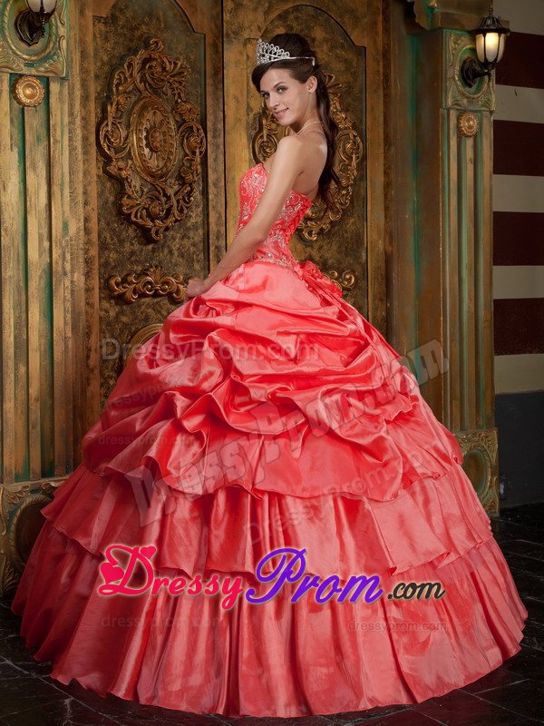 Pick Ups Flowers Beaded Watermelon Quinceanera Dress for Sale