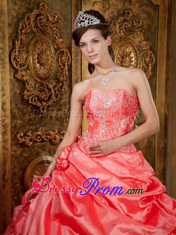 Pick Ups Flowers Beaded Watermelon Quinceanera Dress for Sale