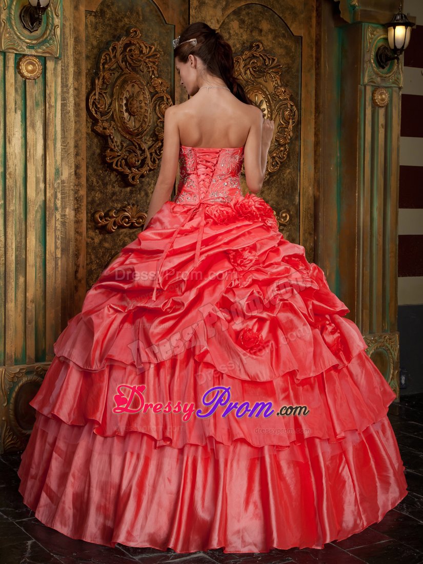 Pick Ups Flowers Beaded Watermelon Quinceanera Dress for Sale