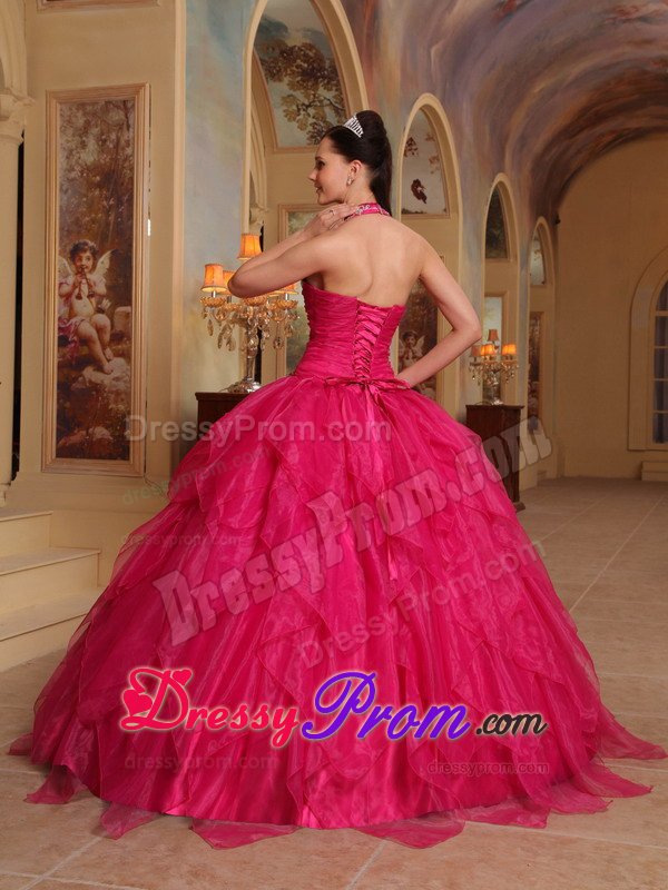 2013 New Arrival Halter top Embroidery Red Quinceanera Dresses