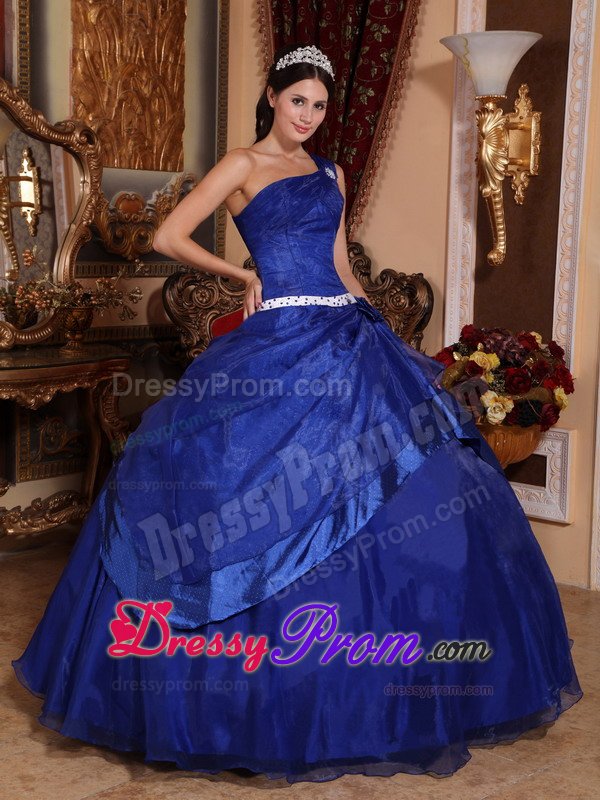 Royal Blue One Shoulder Beaded Quinceanera Gown Dresses
