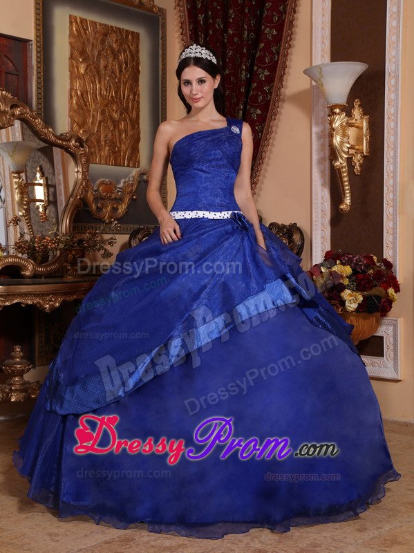 Royal Blue One Shoulder Beaded Quinceanera Gown Dresses