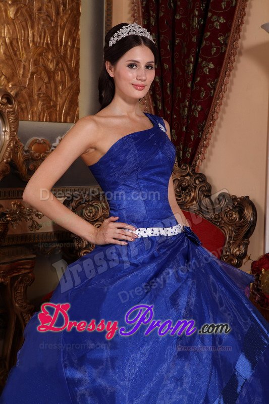 Royal Blue One Shoulder Beaded Quinceanera Gown Dresses