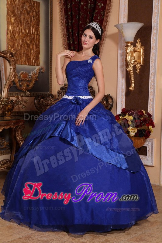 Royal Blue One Shoulder Beaded Quinceanera Gown Dresses