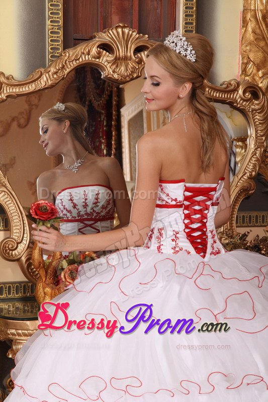 White Organza Ruffled Dress for Sweet 16 with Detachable Train