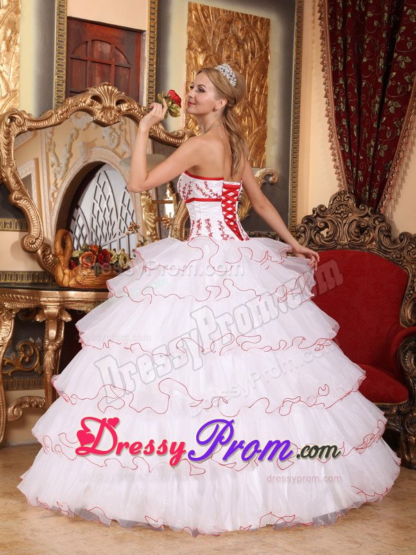 White Organza Ruffled Dress for Sweet 16 with Detachable Train