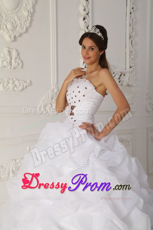Beaded White Sweet 15 Dresses with Orange Handmade Flowers