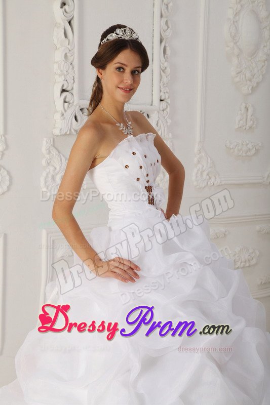 Beaded White Sweet 15 Dresses with Orange Handmade Flowers