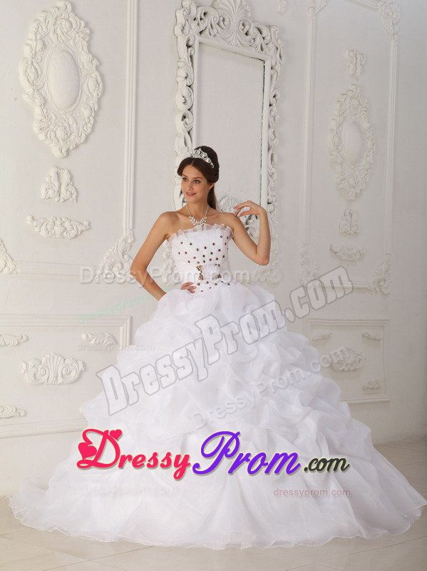 Beaded White Sweet 15 Dresses with Orange Handmade Flowers